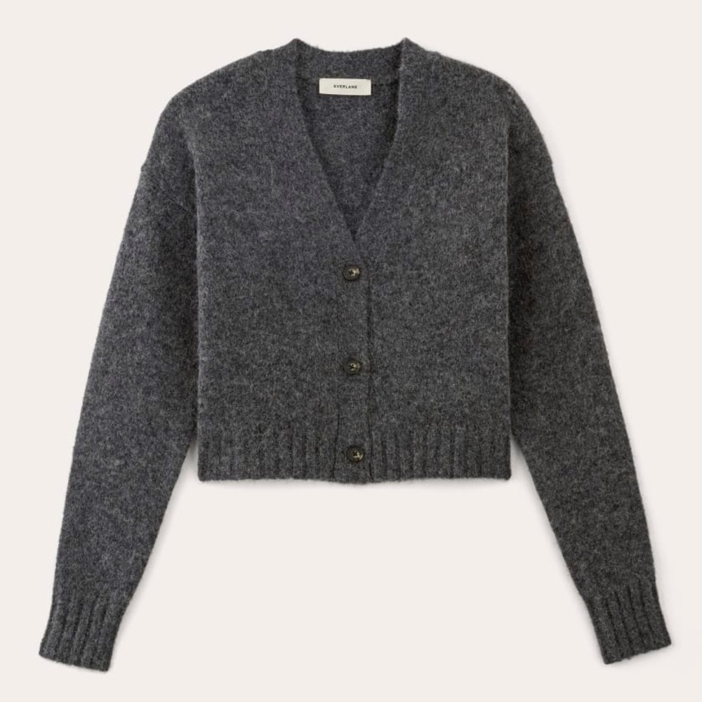 EUC Everlane Alpaca Cropped V-Neck Cardigan Charcoal Gray XS
